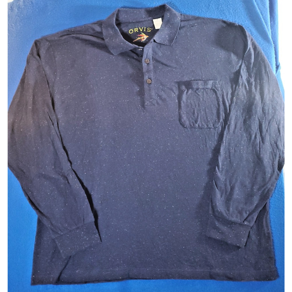 Orvis Polo Shirt Men's Fly Fishing Embroidered Logo XL Navy Blue Long Sleeve